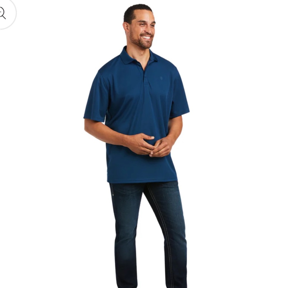 Ariat Men's TEK Short Sleeve Polo skyfall men’s work wear/western/golf button up - Picture 2 of 11